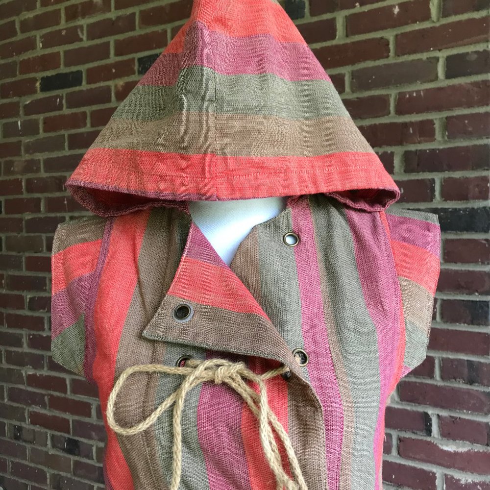 Hooded woven cotton cover up/shift dress